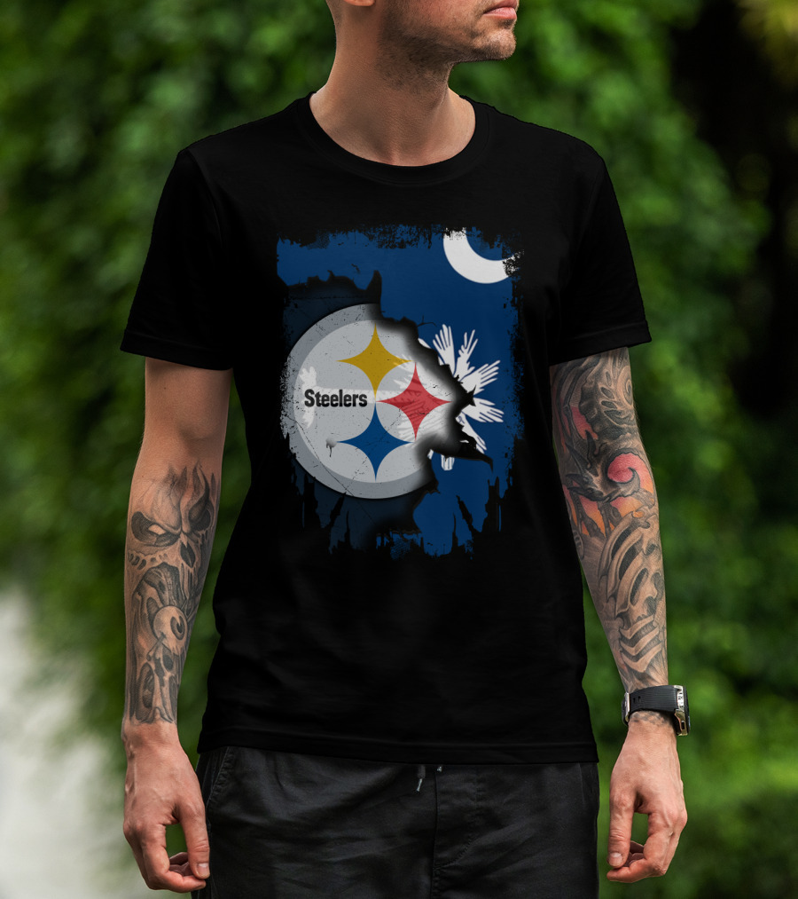Steelers Logo Integrated With South Carolina Flag Elements T-Shirt