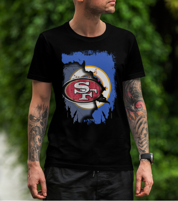 Minnesota State Flag With San Francisco 49ers Logo Overlay T-Shirt