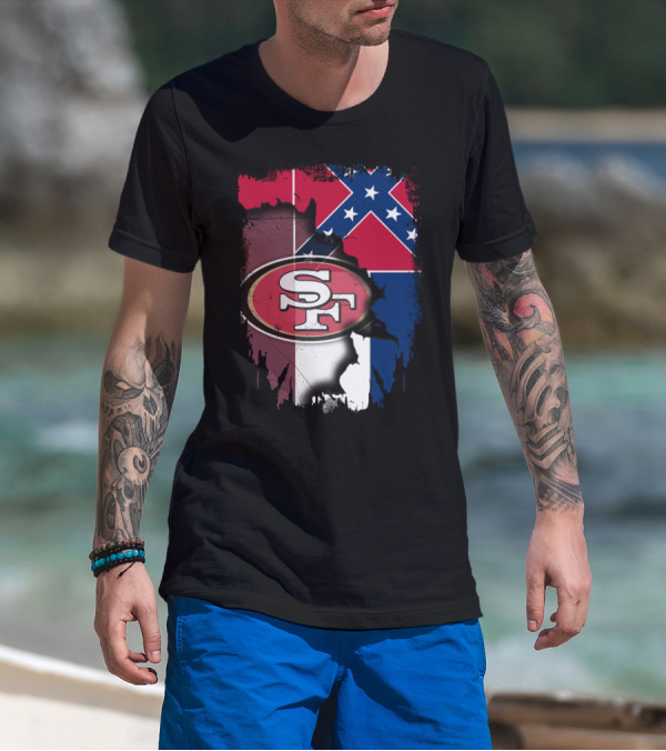 San Francisco 49ers Logo With Mississippi Flag Background T-Shirt