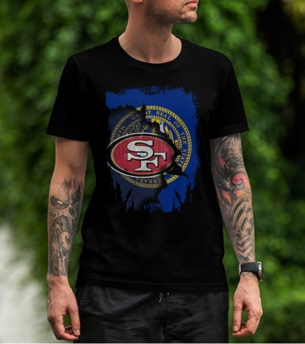 Nebraska Seal With San Francisco 49ers Logo Fusion T-Shirt
