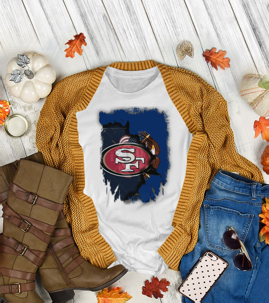 49ers and Eagle with American Flag T-Shirt
