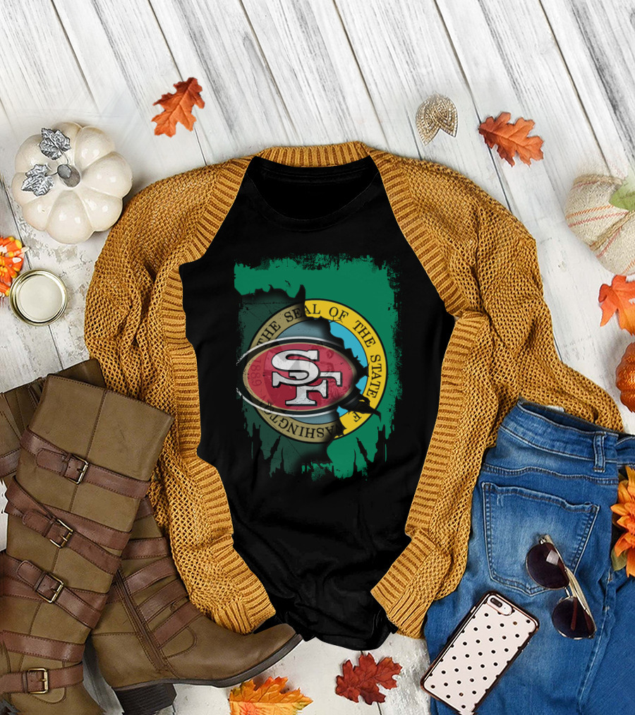 SF 49ers with Washington State Seal Clash T-Shirt