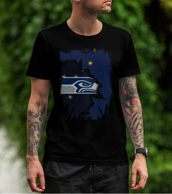 Alaska Map With Seattle Seahawks Logo And Stars T-Shirt