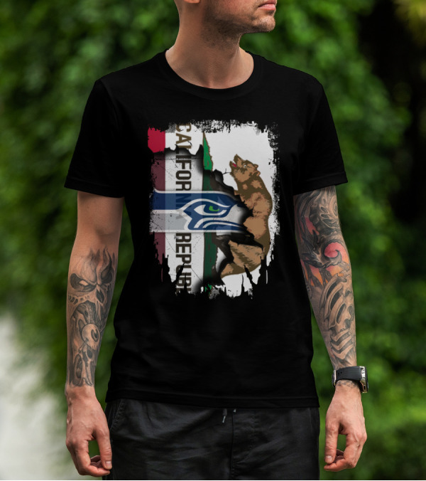 Together California Republic With Seahawks Logo Bear T-Shirt