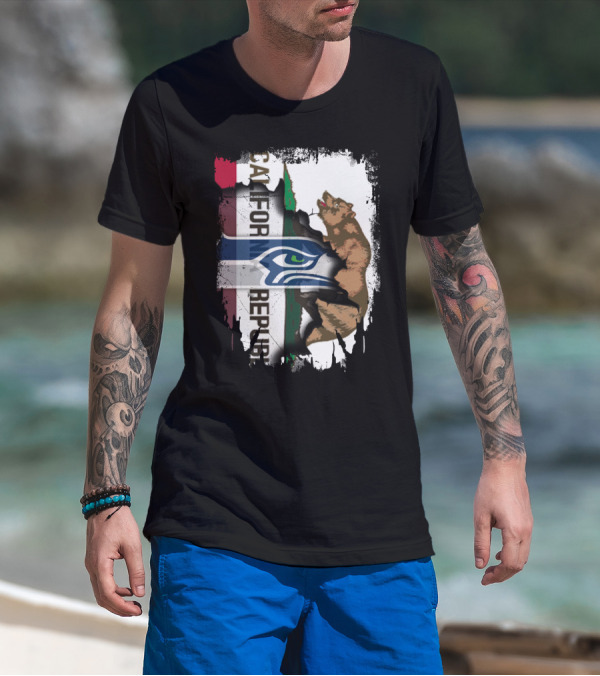 Together California Republic With Seahawks Logo Bear T-Shirt