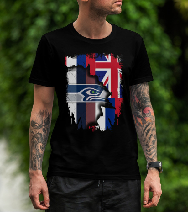 Together Hawaii With Seahawks Logo And Hawaiian Flag T-Shirt