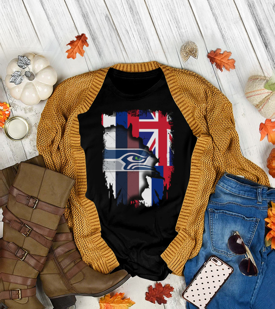 Together Hawaii with Seahawks Logo and Hawaiian Flag T-Shirt