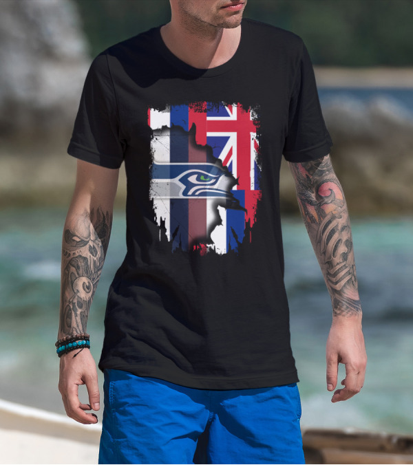 Together Hawaii With Seahawks Logo And Hawaiian Flag T-Shirt