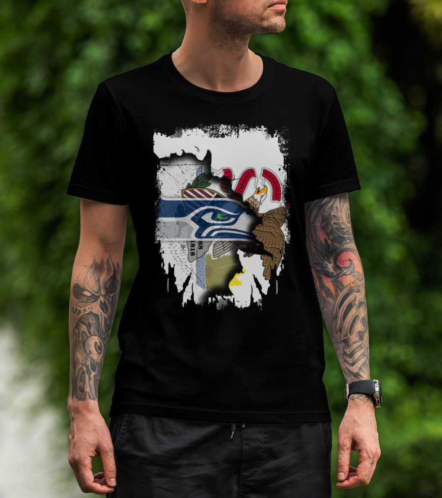 Illinois State And Seattle Seahawks Unity Emblem T-Shirt