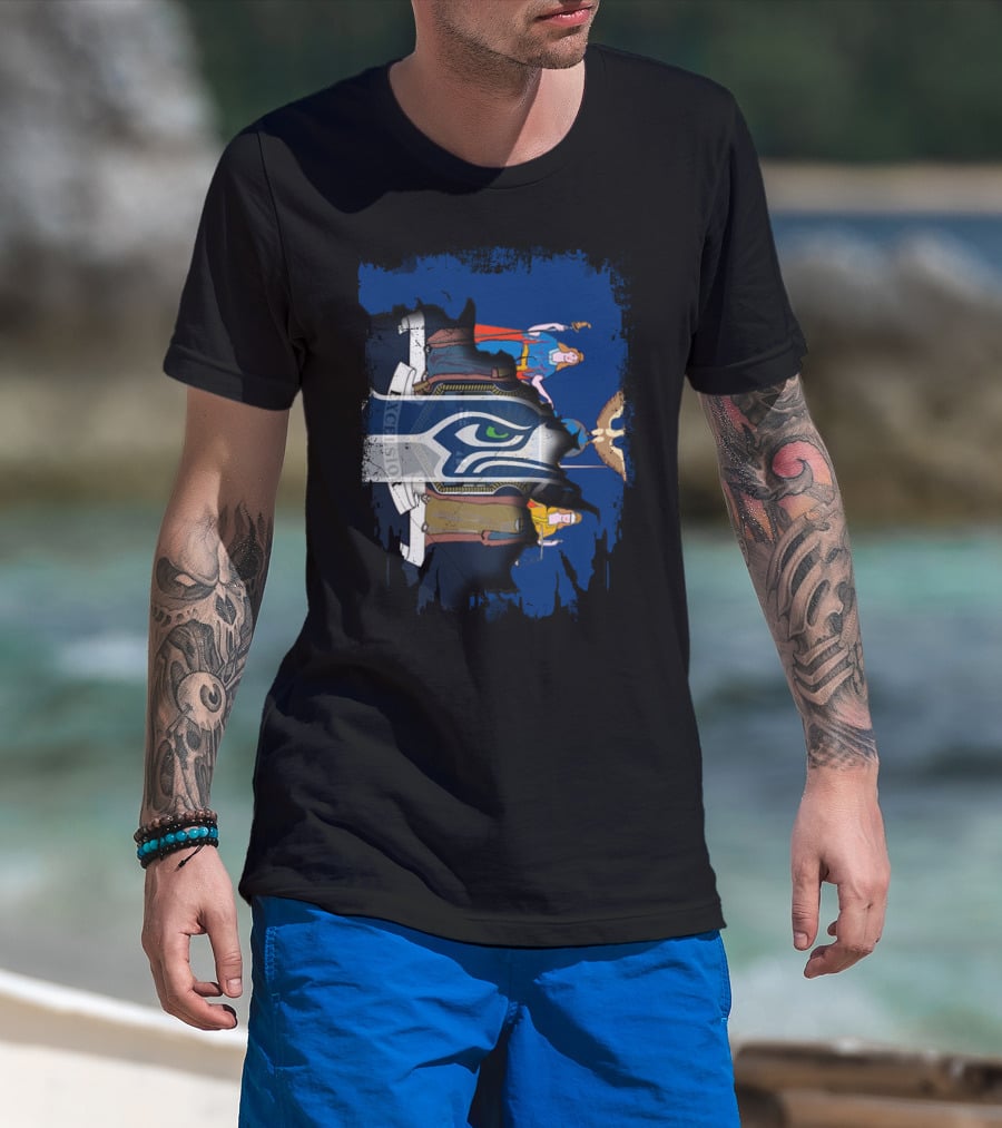 New York State Flag Merged With Seattle Seahawks T-Shirt