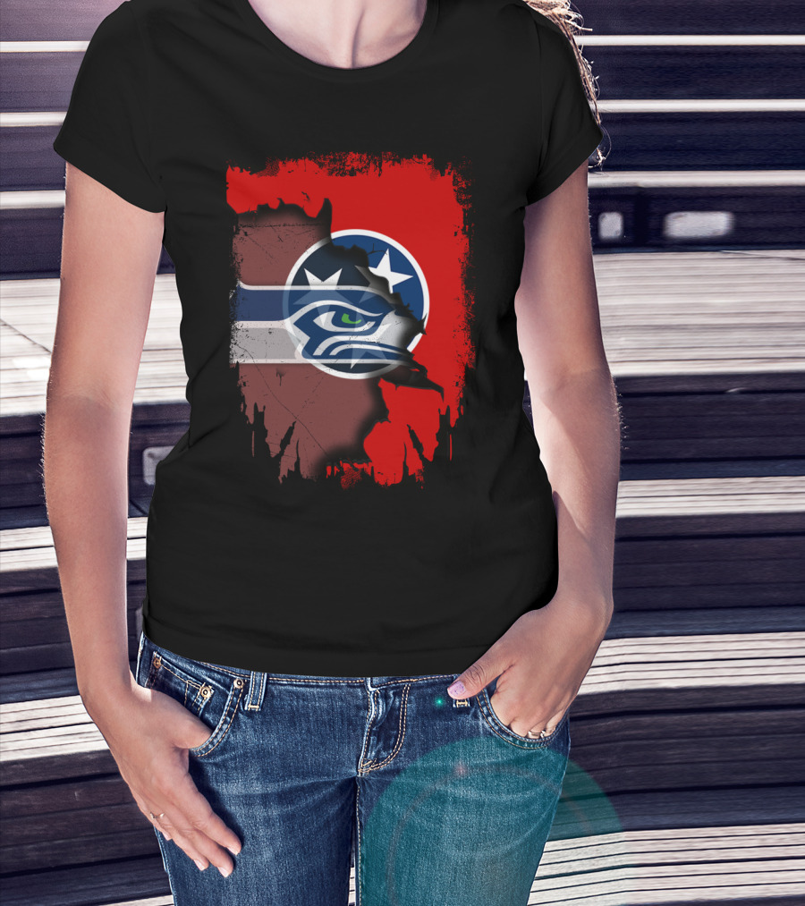Tennessee Flag Seahawks Logo Fusion T-Shirt