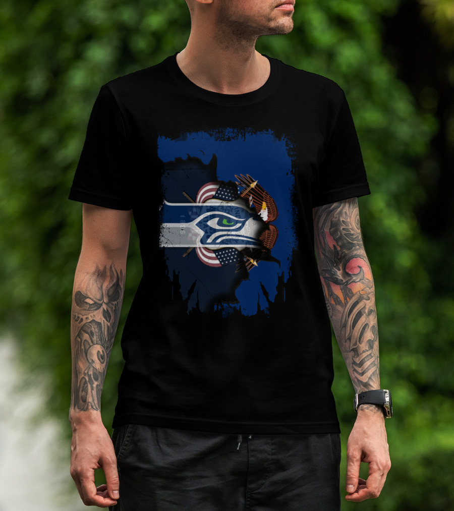 Utah Together With Seattle Seahawks American Eagle Flag T-Shirt