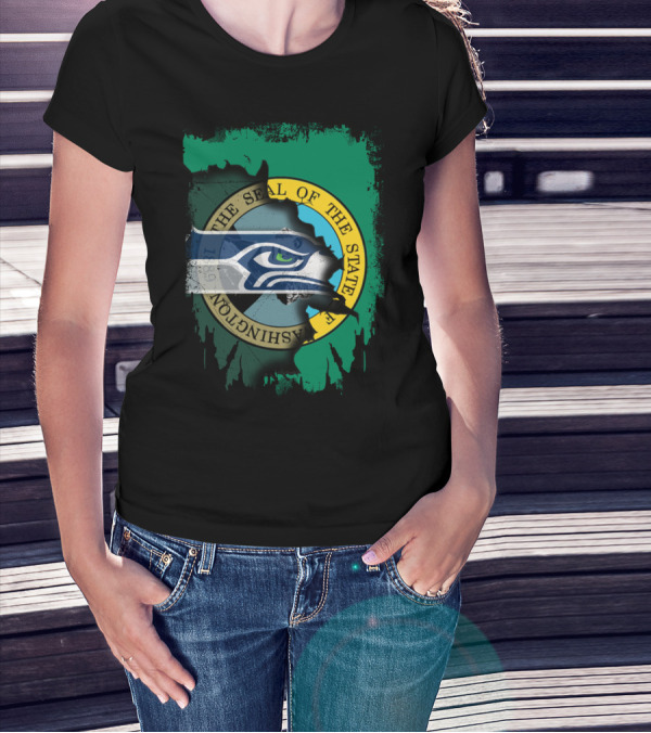 The Seal Of The State Of Washington With Seattle Seahawks T-Shirt
