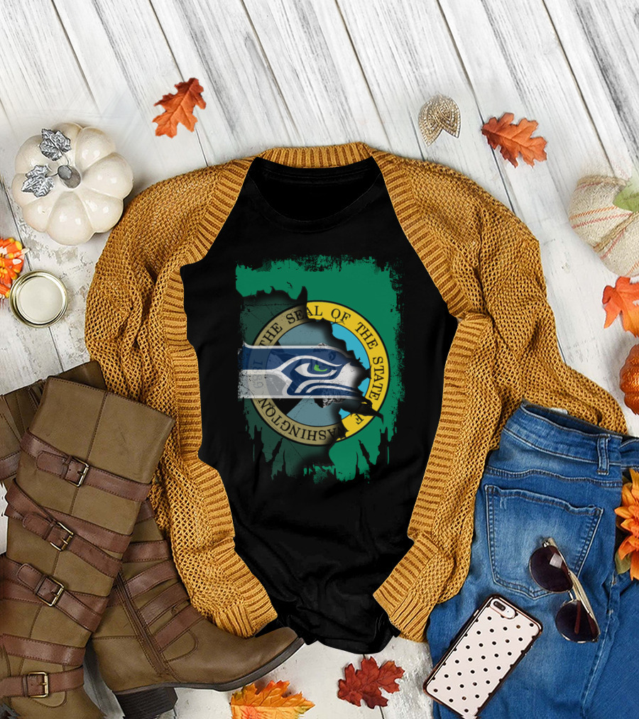 The Seal Of The State Of Washington With Seattle Seahawks T-Shirt