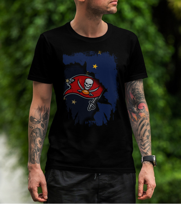 Together Alaska With Buccaneers Pirate Flag On Starry Blue Background T-Shirt