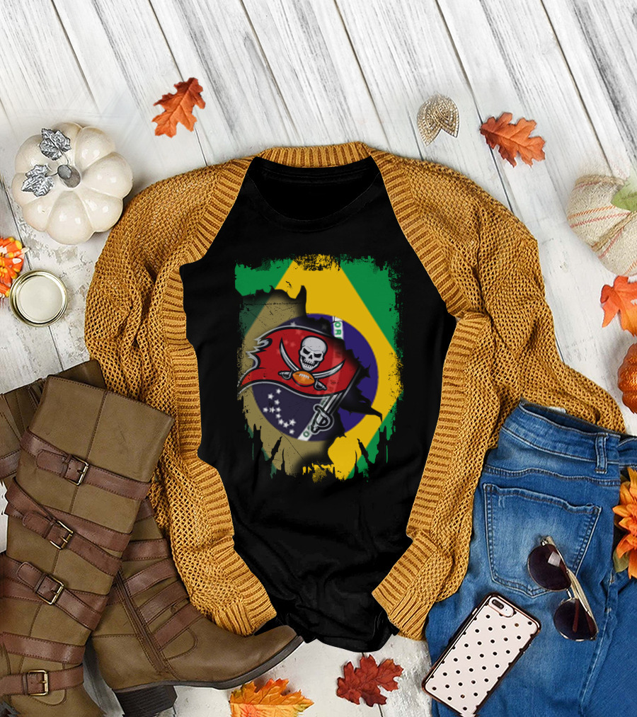 Brazilian Flag and Buccaneers Logo Fusion T-Shirt