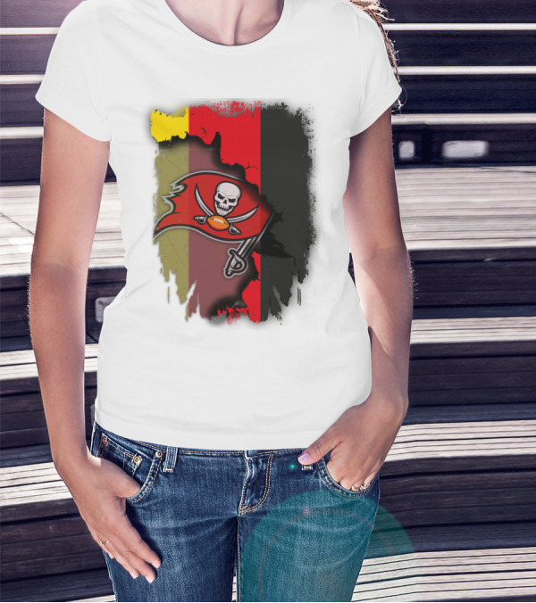 Germany Flag With Buccaneers Skull And Crossed Swords Emblem T-Shirt