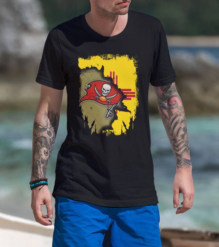Together New Mexico With Buccaneers Logo And Flag Background T-Shirt
