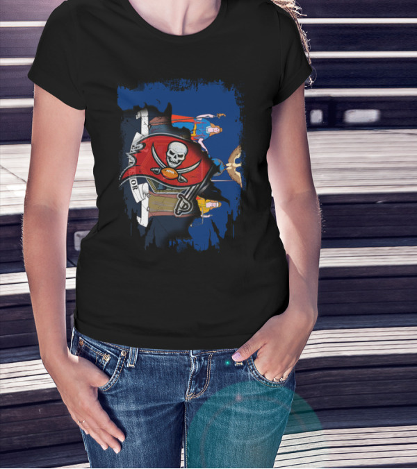 Together New York With Buccaneers Flag Logo And State T-Shirt