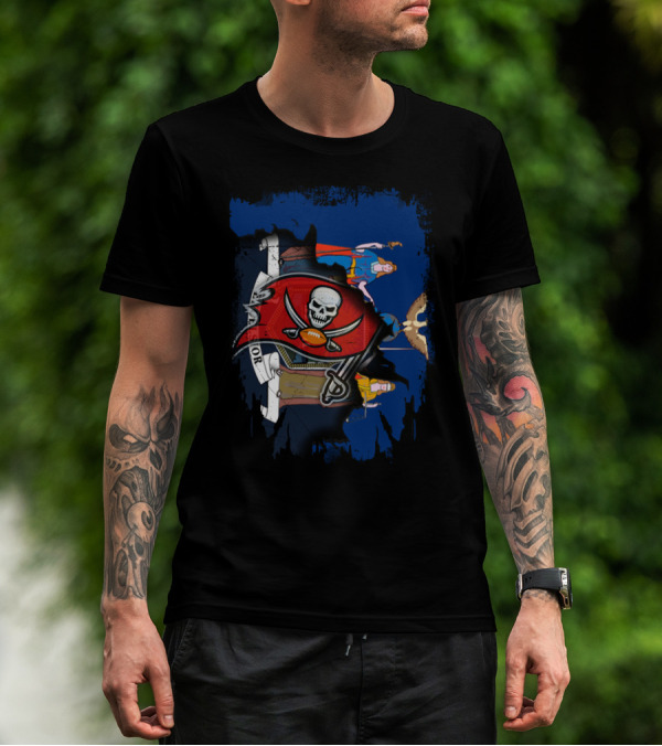 Together New York With Buccaneers Flag Logo And State T-Shirt