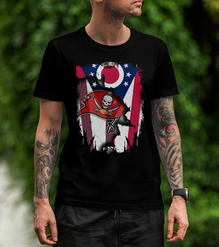 Ohio Flag With Tampa Bay Buccaneers Logo Together T-Shirt