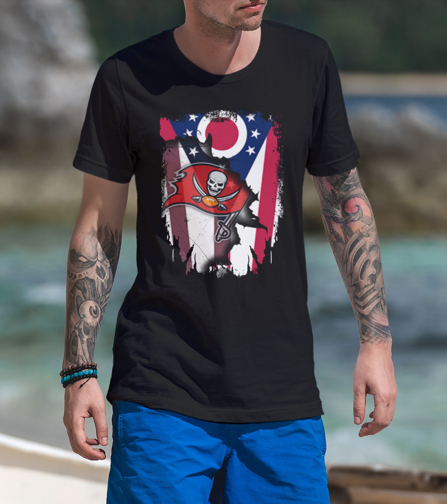 Ohio Flag With Tampa Bay Buccaneers Logo Together T-Shirt