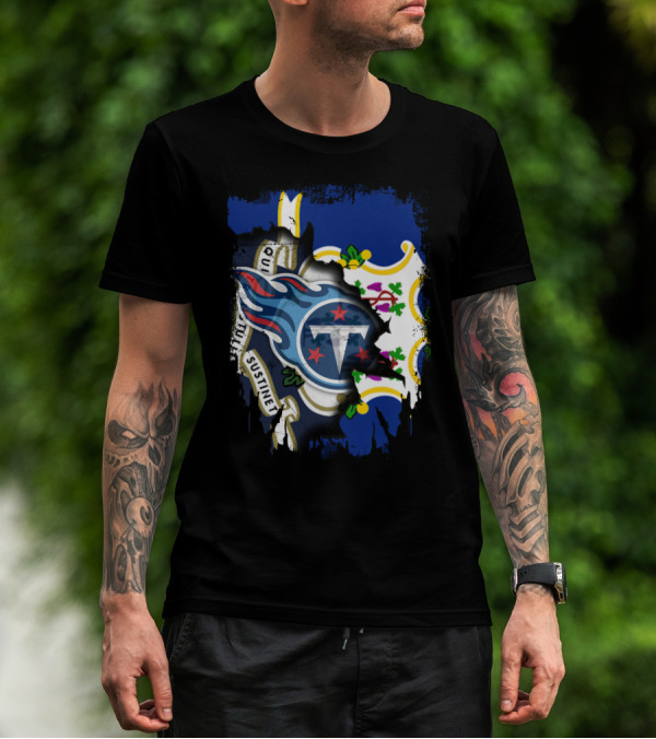 Connecticut Flag With Tennessee Titans Logo Fusion T-Shirt