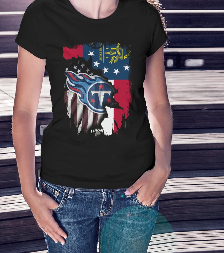 Georgia State Flag With Tennessee Titans Logo Fusion T-Shirt