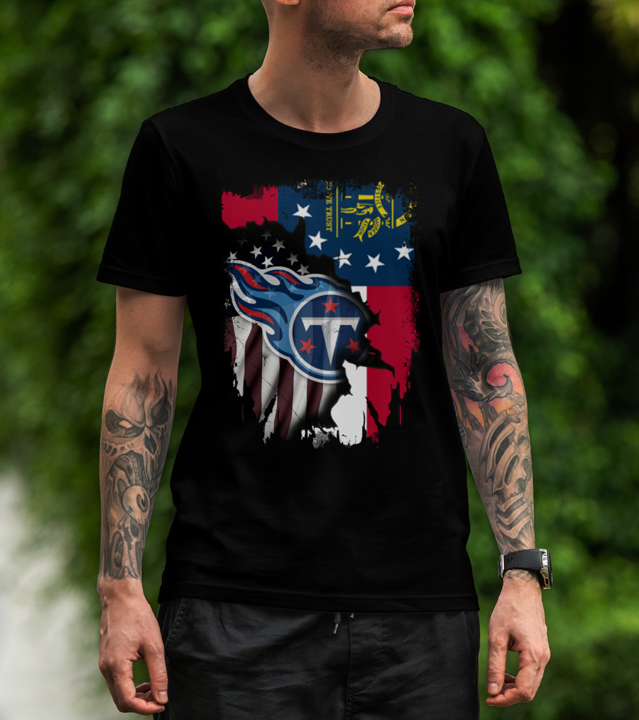 Georgia State Flag With Tennessee Titans Logo Fusion T-Shirt