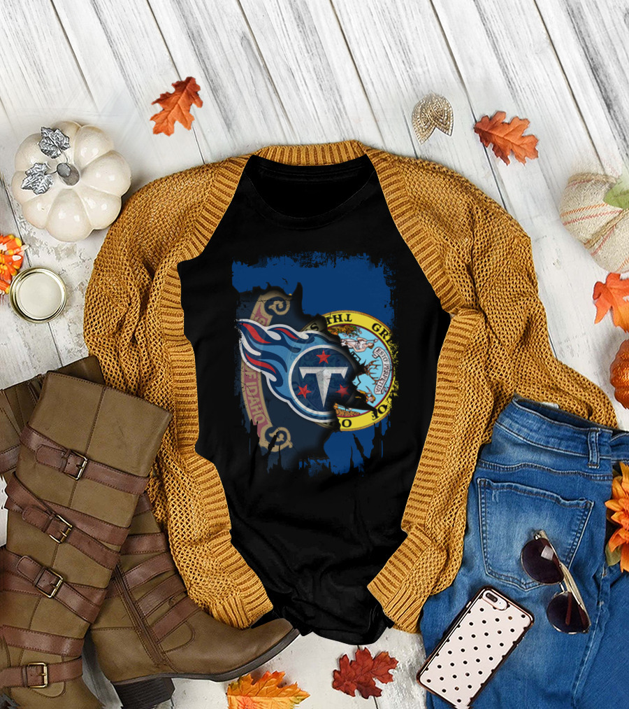 Together Idaho State Seal with Tennessee Titans Logo Fusion T-Shirt