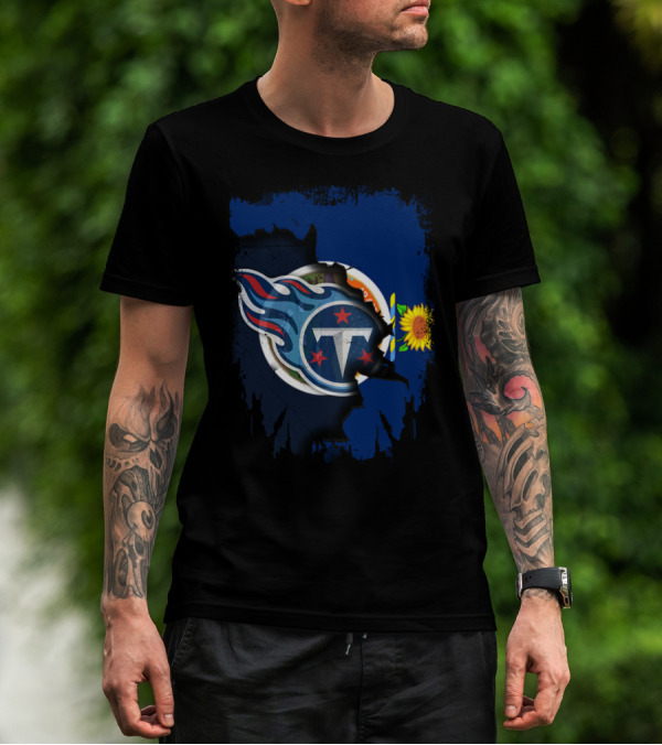 Titans Logo With Kansas Flag Sunflower Together T-Shirt