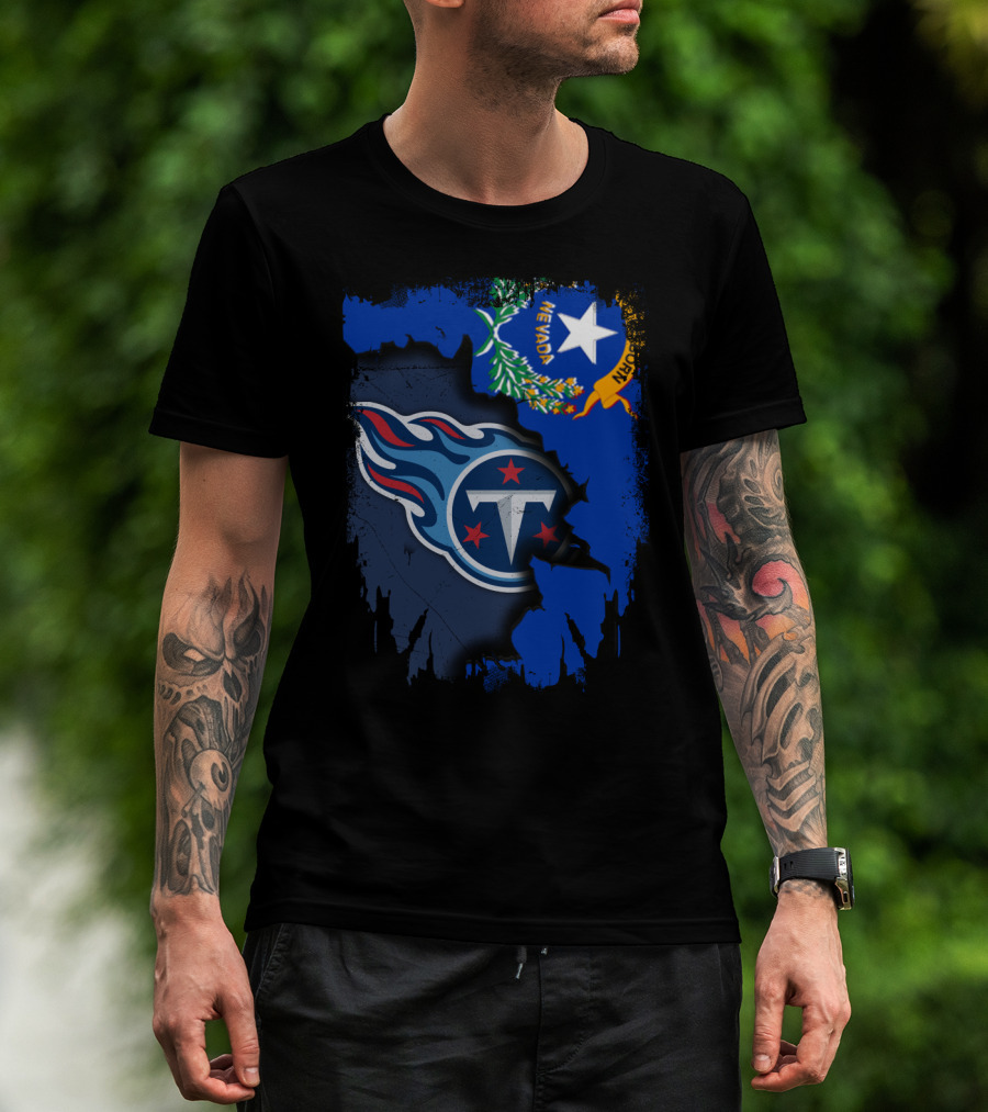 Nevada State And Tennessee Titans Logo Fusion T-Shirt