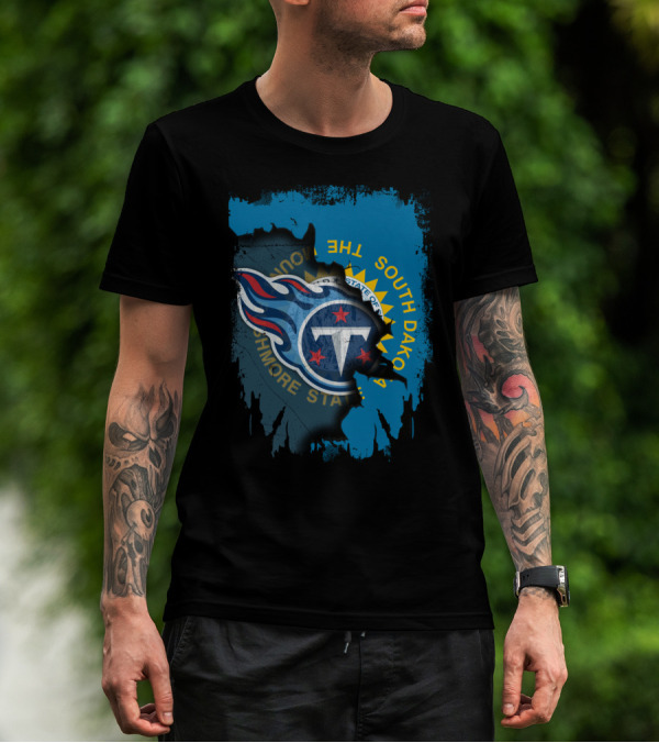 South Dakota State Flag And Tennessee Titans Logo Fusion T-Shirt