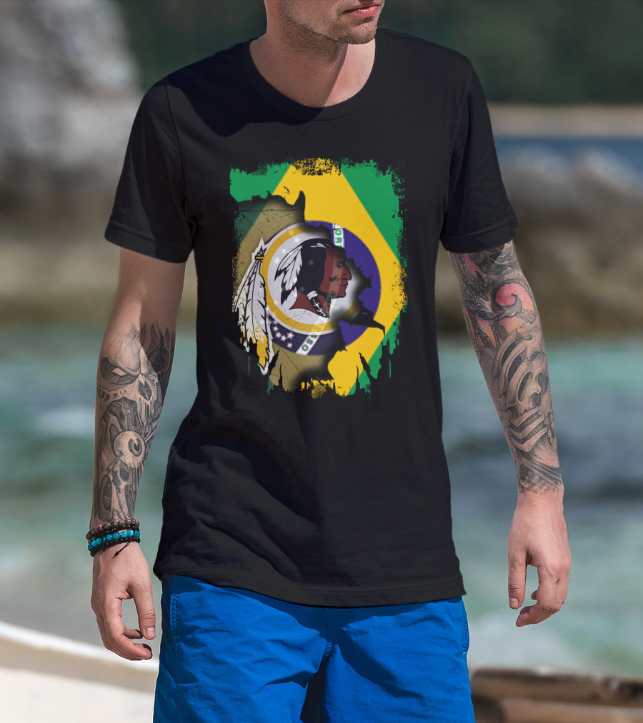 Together Brazil Flag With Redskins Football Team T-Shirt