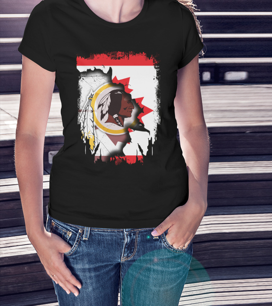 Together Canada Washington Redskins Logo In Torn Maple Leaf Flag T-Shirt