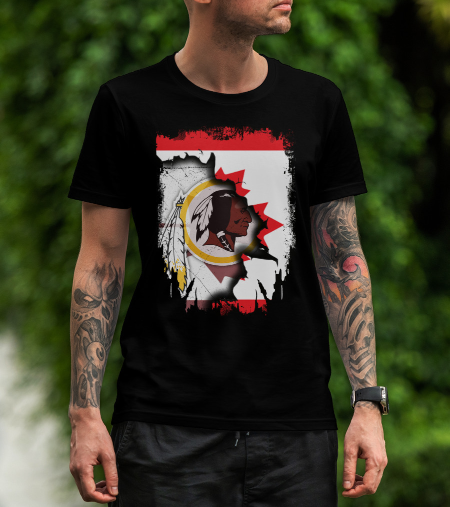Together Canada Washington Redskins Logo In Torn Maple Leaf Flag T-Shirt