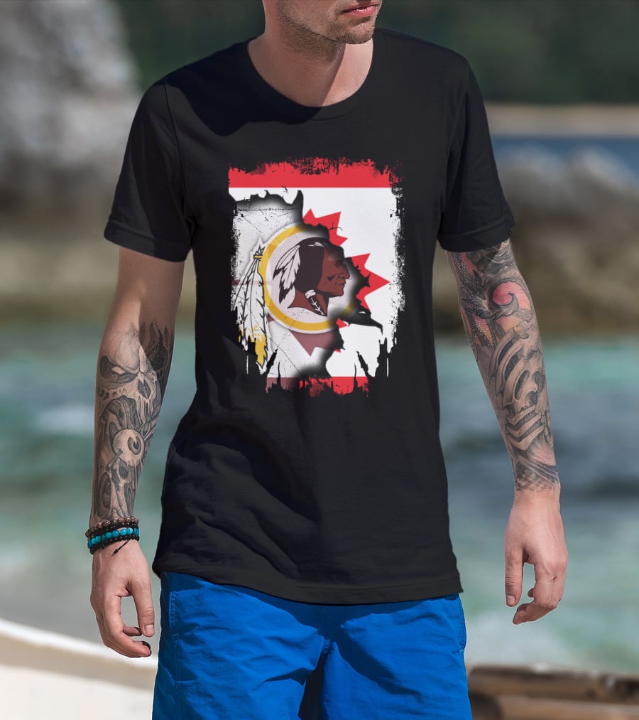 Together Canada Washington Redskins Logo In Torn Maple Leaf Flag T-Shirt