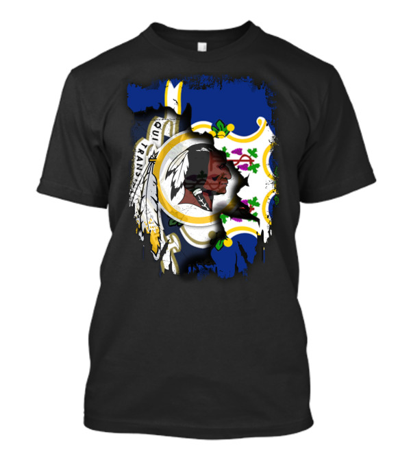 Connecticut State Emblem Overlay With Redskins T-Shirt