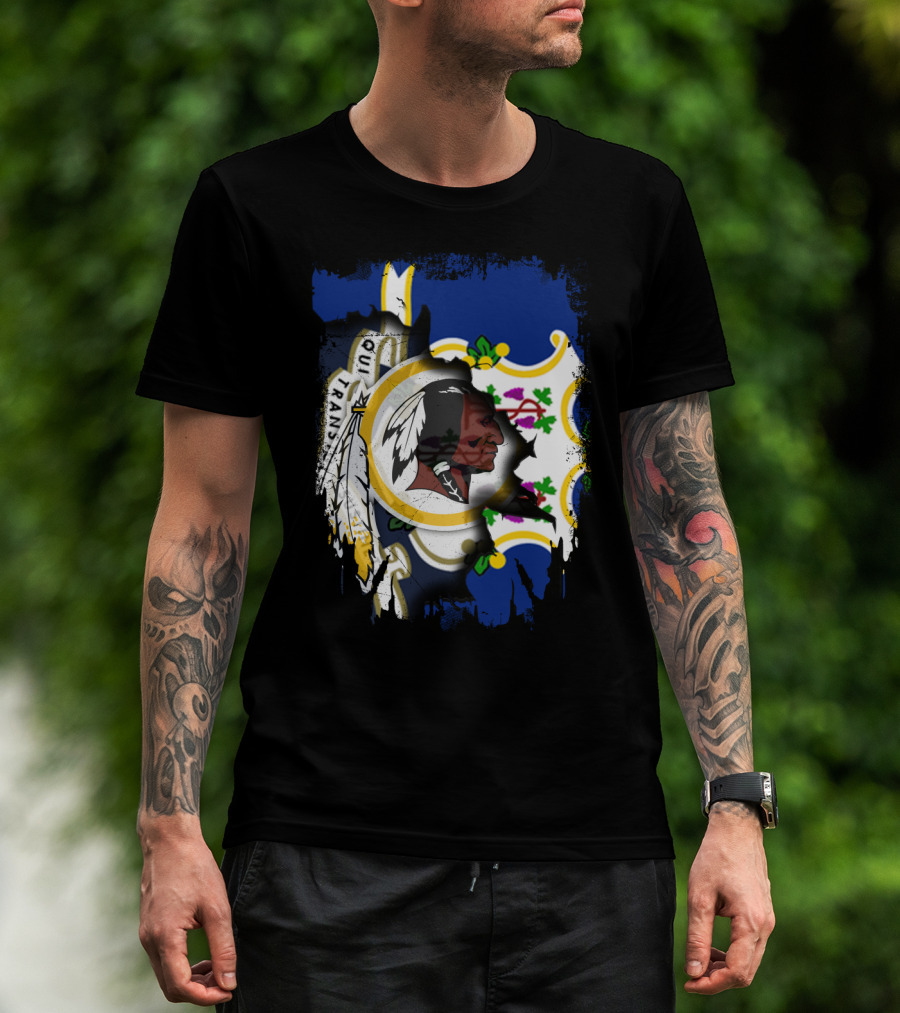 Connecticut State Emblem Overlay With Redskins T-Shirt