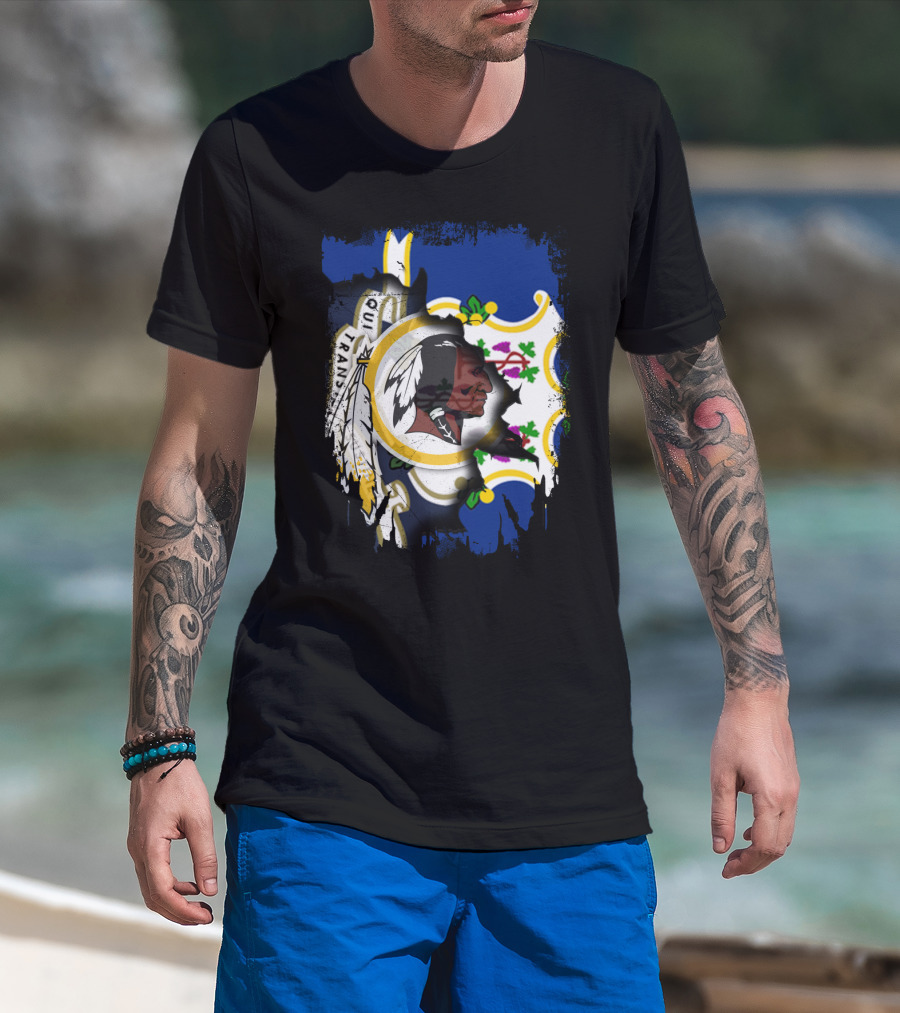 Connecticut State Emblem Overlay With Redskins T-Shirt