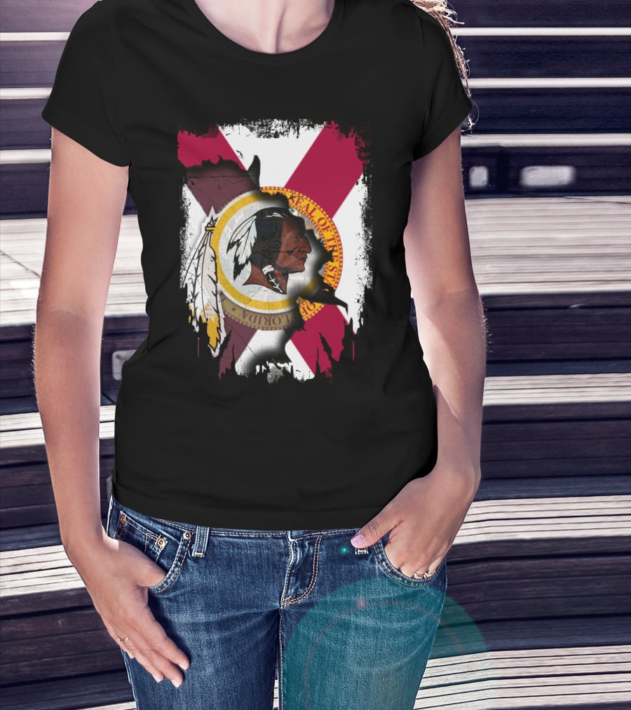 Florida State Flag With Redskins Face And Logo Together T-Shirt