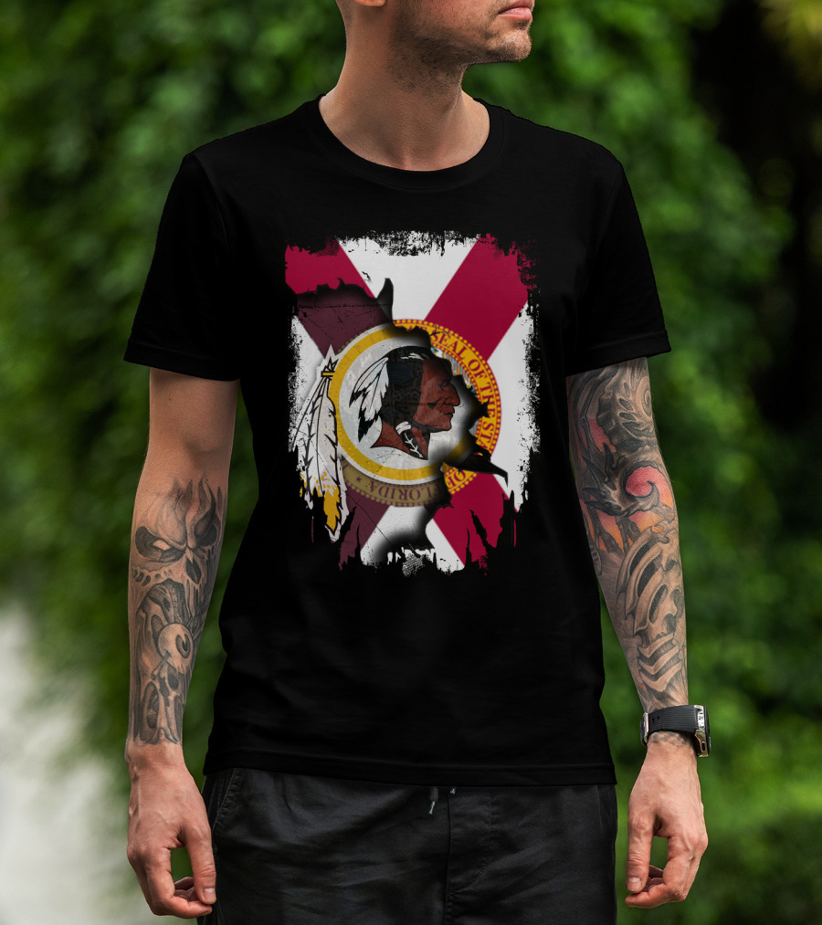 Florida State Flag With Redskins Face And Logo Together T-Shirt