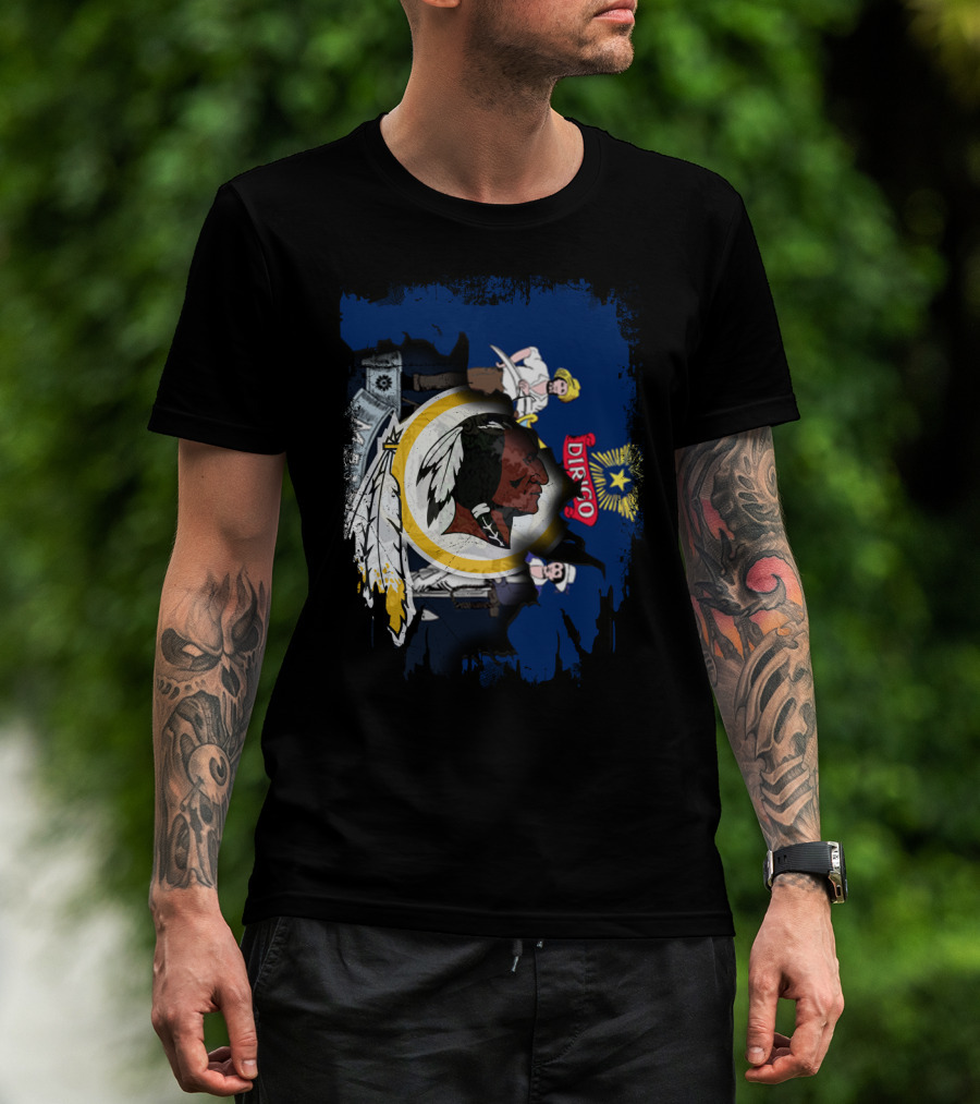 Together Maine With Redskins Dirigo Flag And Logo Montage T-Shirt