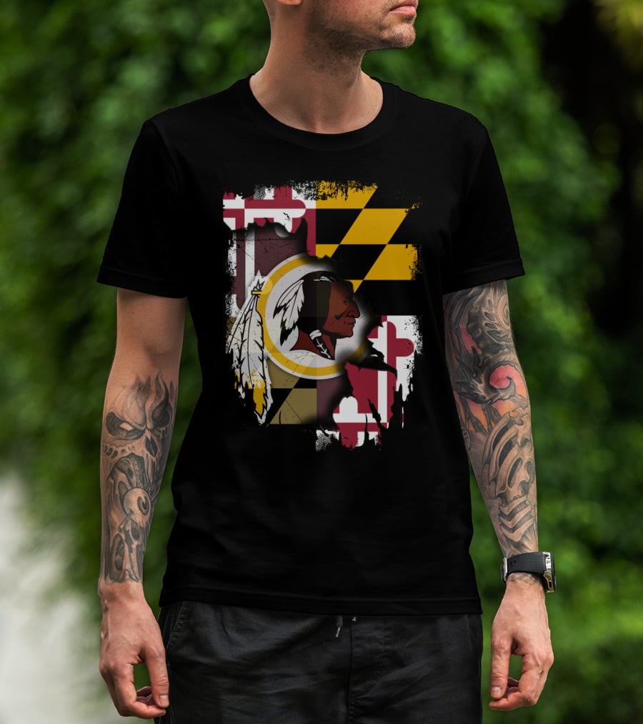 Maryland Flag With Washington Redskins T-Shirt