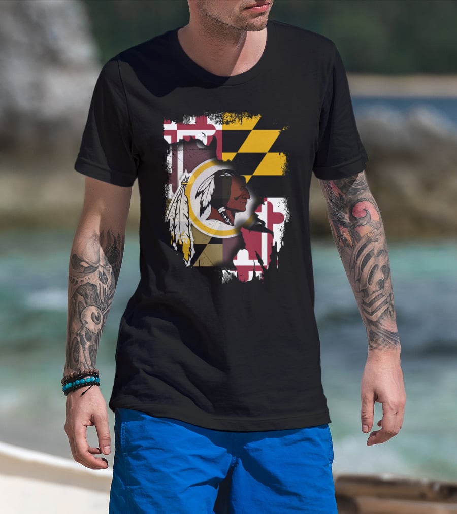 Maryland Flag With Washington Redskins T-Shirt