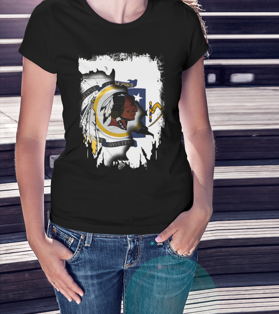 Together Massachusetts Flag With Washington Redskins Logo Fusion T-Shirt