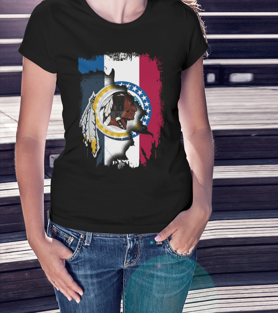 Missouri Flag With Washington Redskins Logo Fusion T-Shirt