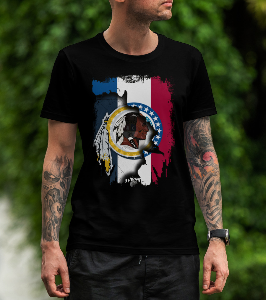 Missouri Flag With Washington Redskins Logo Fusion T-Shirt