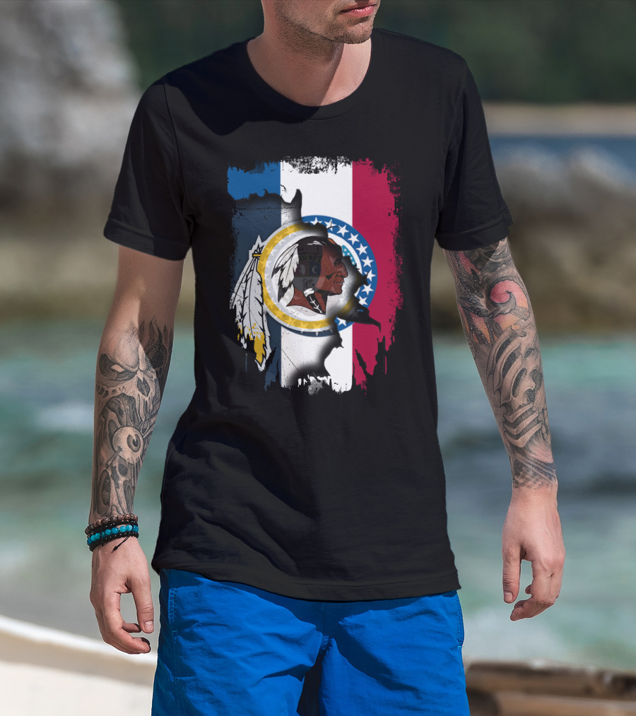 Missouri Flag With Washington Redskins Logo Fusion T-Shirt