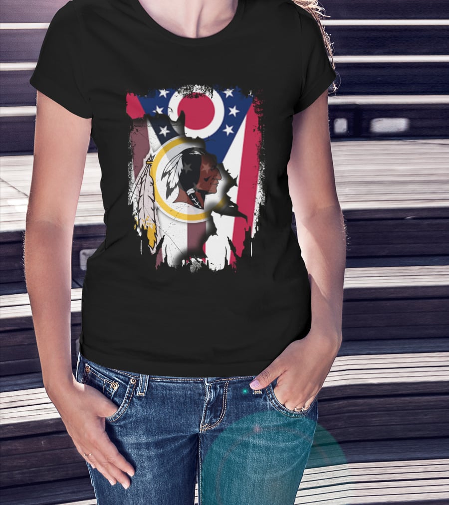 Ohio Flag With Washington Redskins Logo Fusion T-Shirt
